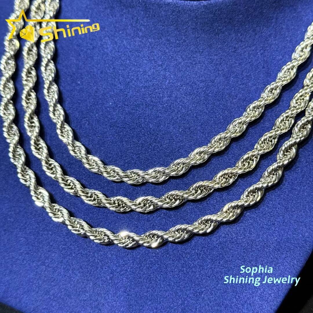 Lower Price Fashion Hip Hop Choker Necklace 6MM Stainless Steel Iced Out Clasp Vvs Moissanite Diamond Rope Chain