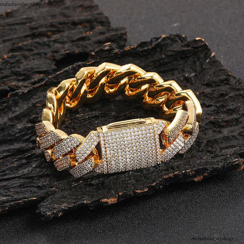 25mm Hip Hop Cuban Bracelet Gold Plated Iced Out 5A Zircon Necklace Heavy Thick Chain For Men aaa