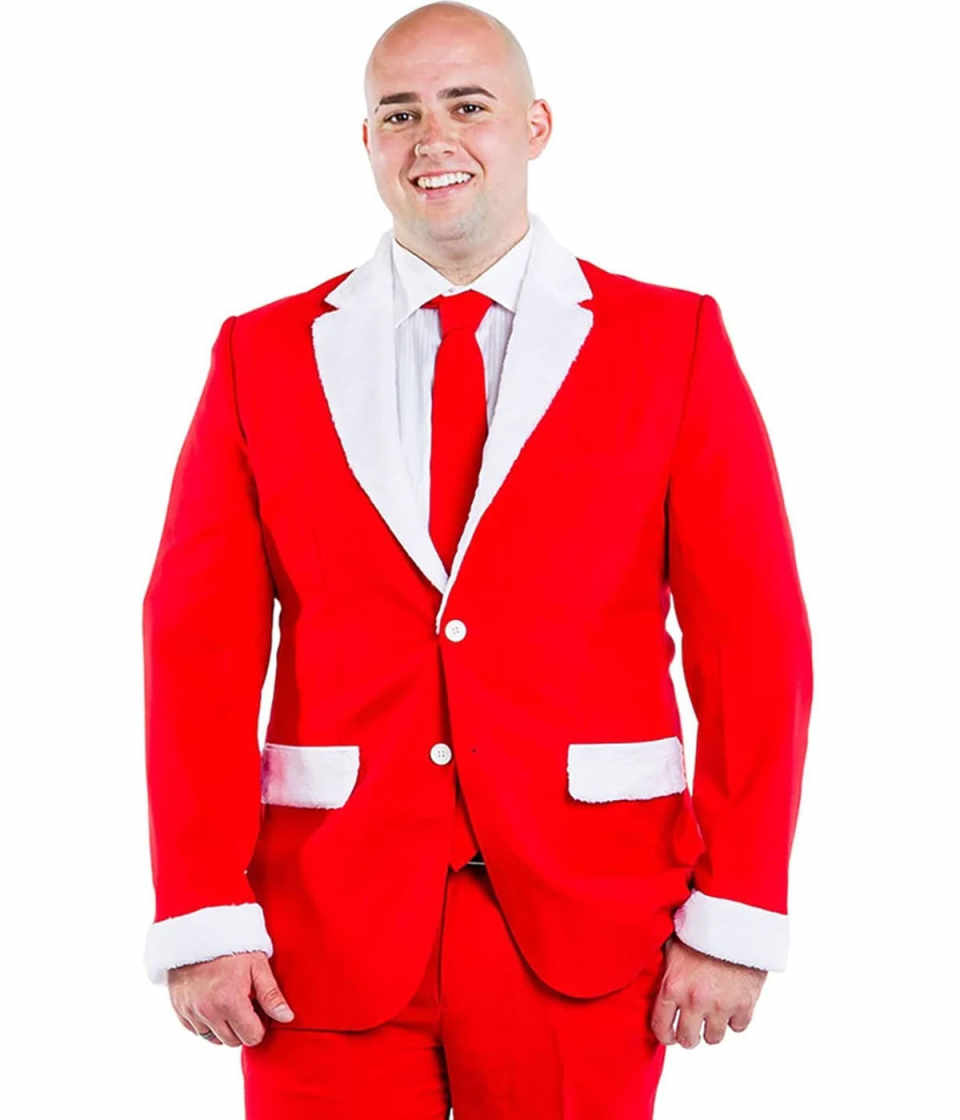 Merry Christmas Set Red and White Single Breasted Men Suit Two Pieces(Jacket+Pants) Outfits Casual Party Prom Clothing