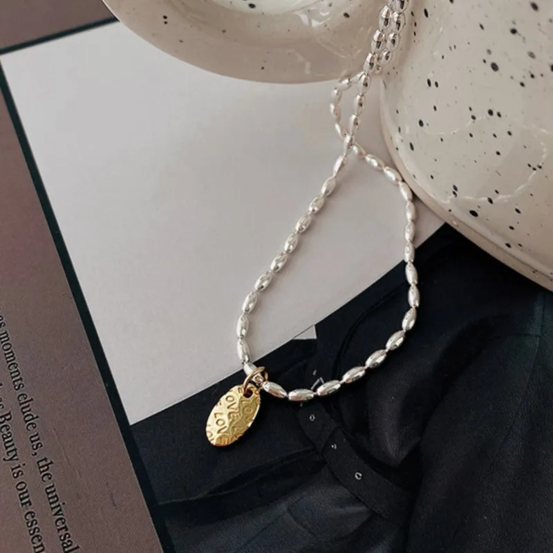 ANENJERY Grain Shape Letter Necklace for Women Simple Fashion Clavicle Chain Party Jewelry Wholesale Drop 251023
