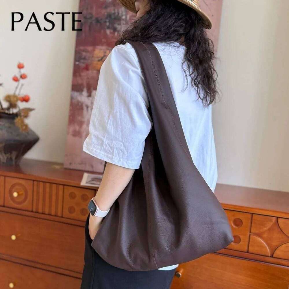 Designer Luxury Leisure Large Piece Cowhide Leather Women Shopper Bucket Tote Beige Coffee Color Real Cowskin Female Handbag Big