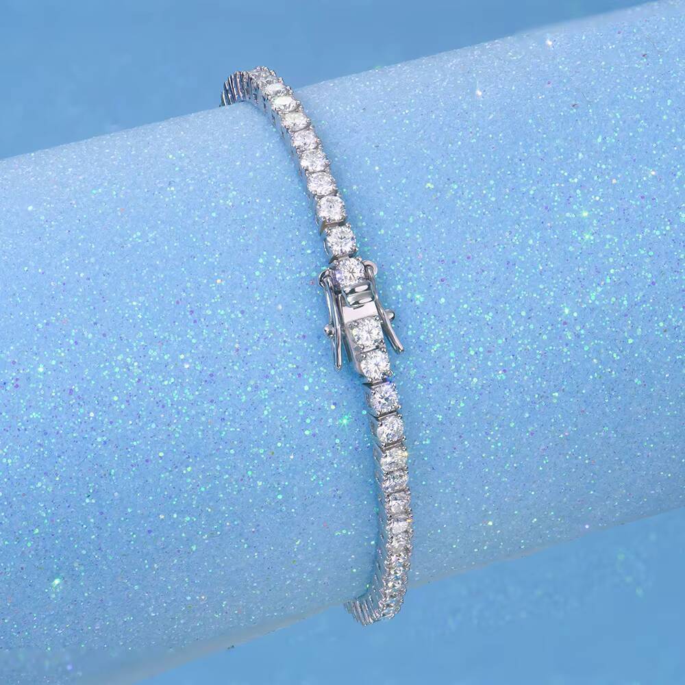 Trueya Wholesale Bulk Hip Hop Men Women 3mm Bling Luxury 925 Sterling Silver Vvs1 Diamond Mossanite Moissanite Tennis Bracelet