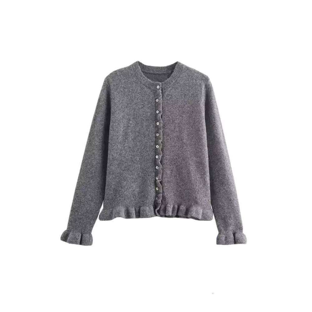 Women's Ruffled Knit Cardigan Sweater O-Neck Long Sleeve Chic Top With Front Buttons Fashion Outerwear Women Sweater Designer Sweater Women