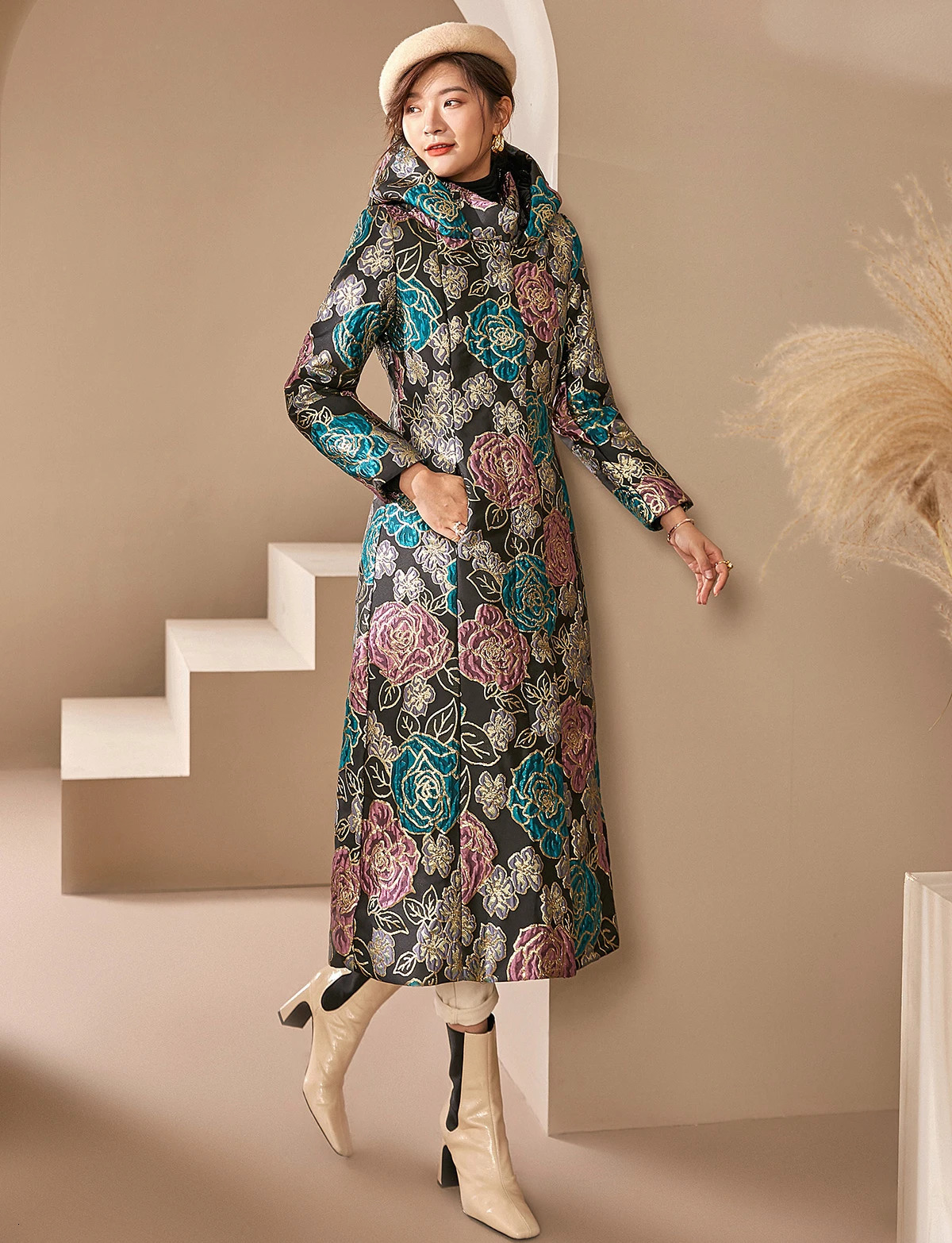 y Women Winter Jacquard Coat Hooded Floral Parkas Space Cotton Thick Long Quality Jacket Overcoat Big Size Zipper 251027