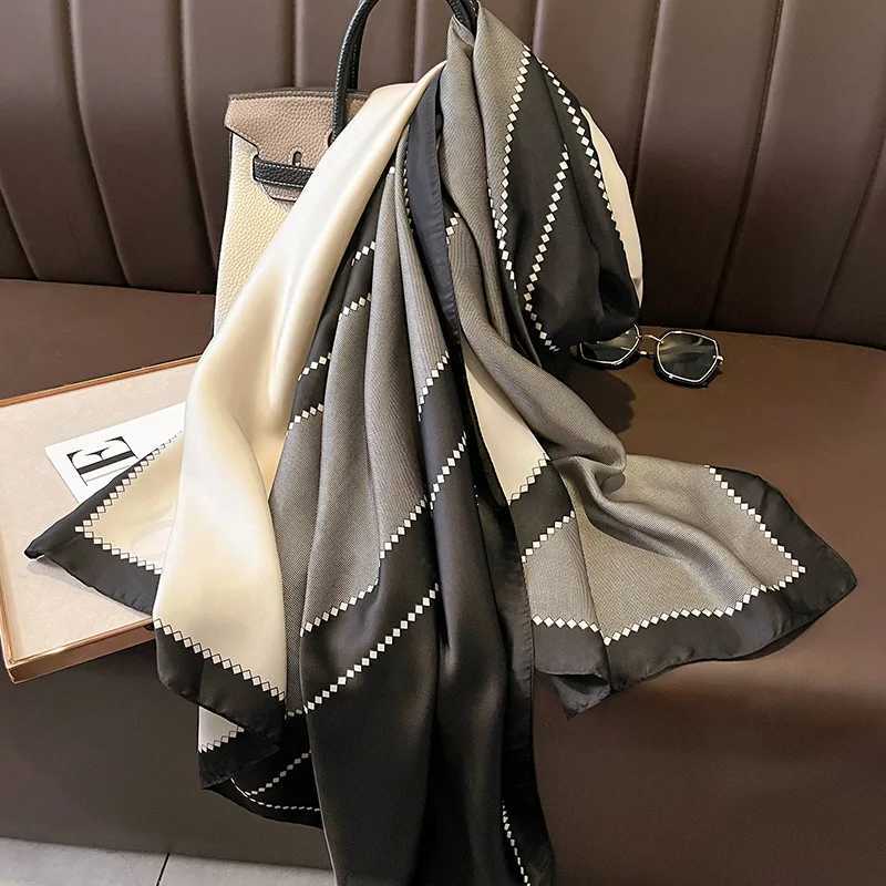 Fashion Printed Stripe Shawl Imitation Silk Satin Scarf Wen Lightweight Scarves Outdoor Sunscreen Muffr Hijab 18085cmW251027