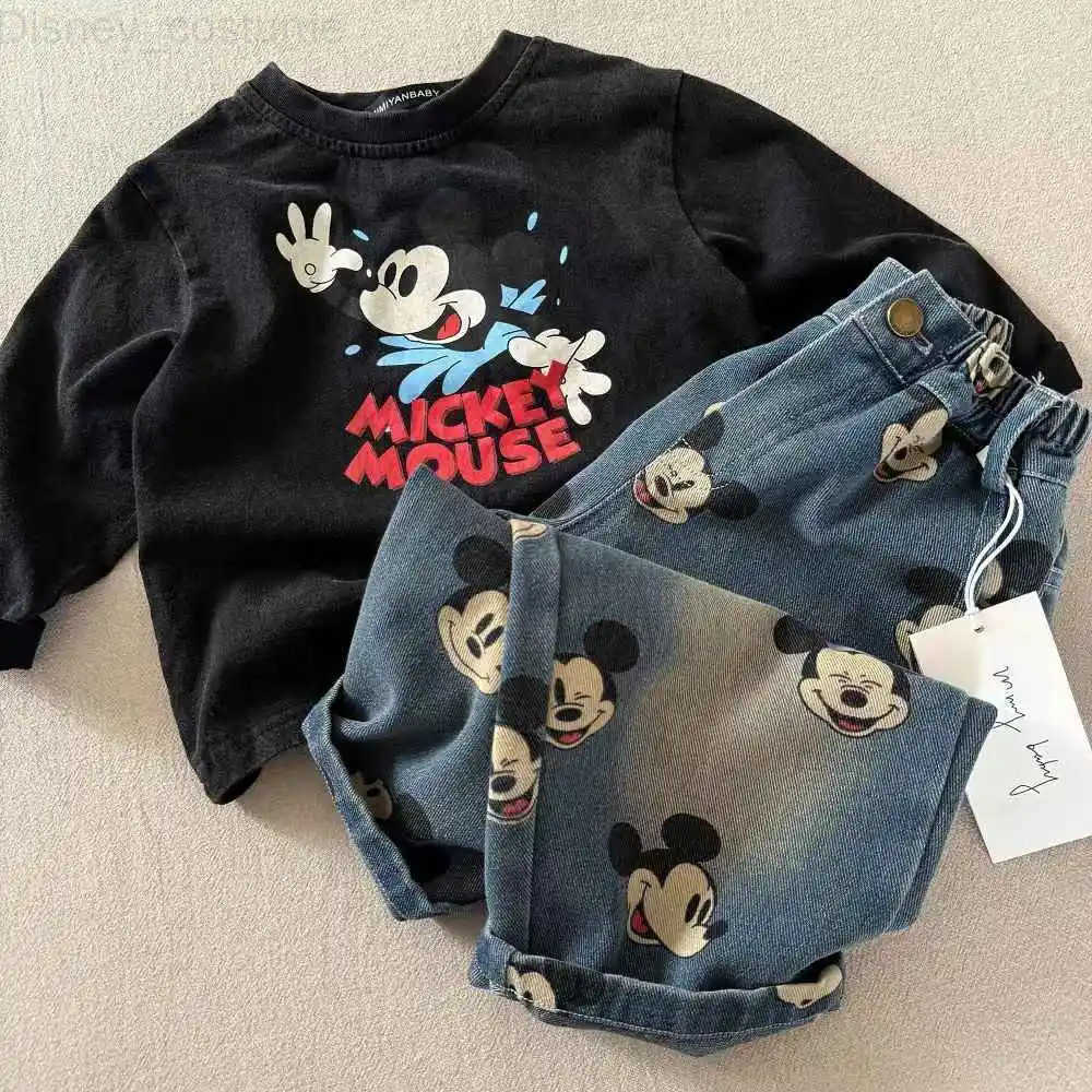 Disney Baby Boys Girls Denim Pants Cartton Mickey Print Versatile Casual Straight Jeans Spring Autumn Childrens Loose Trousers H251027