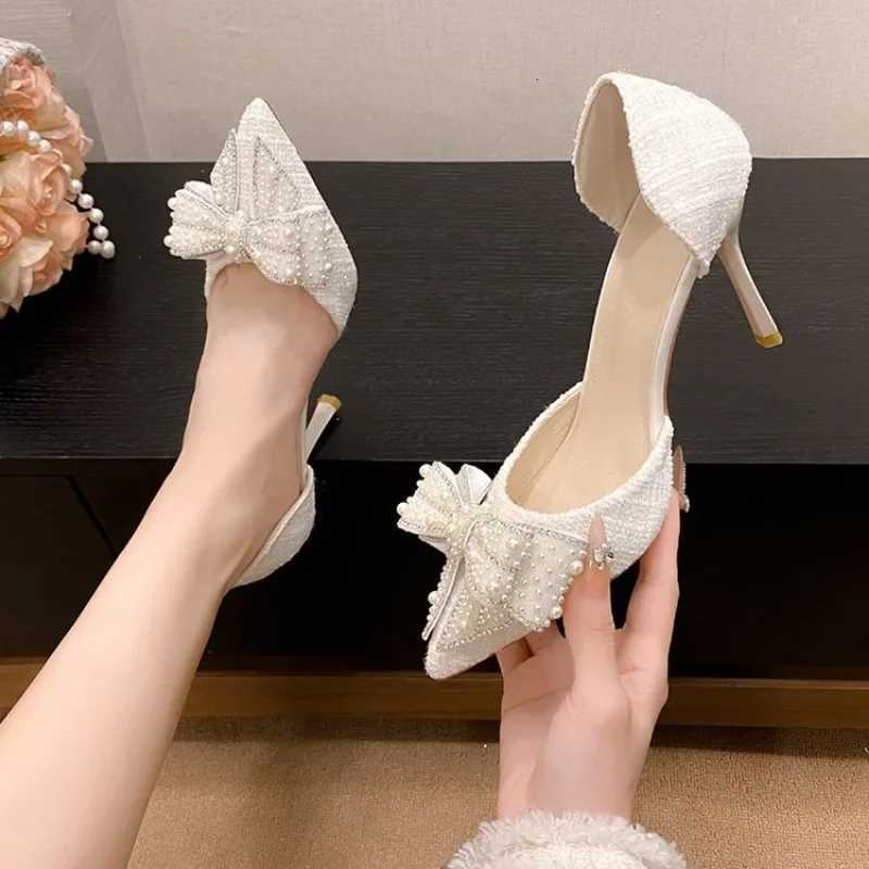 2025 New Autumn Brand Designer High Heels Luxury Pearl Crystal Bowtie White Wedding Shoes Women Pumps Thin Heeled Party ShoesXJ251027