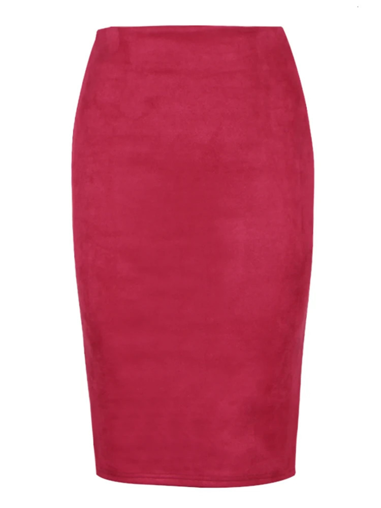Sexy Multi Color Suede Midi Pencil Skirt Women Fashion Elastic High Waist Office Lady Bodycon Skirts Saias 251027