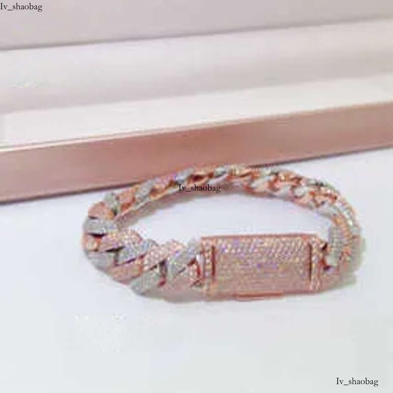 Custom 14mm jewellery two tone rose gold chain moissanite cuban link bracelet aaa