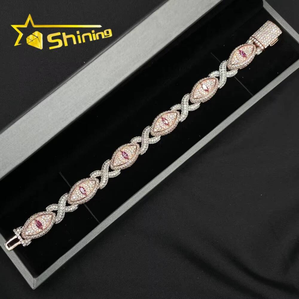 Pass Diamond Tester Solid 925 Sterling Silver Hip Hop Jewelry Custom Made VVS Moissanite Cuban Link Chain Eye Bracelet