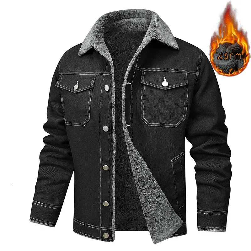 Mens denim jacket wool warm inner cotton for autumn and winter casual outdoor plus size work can be50100kg 251015
