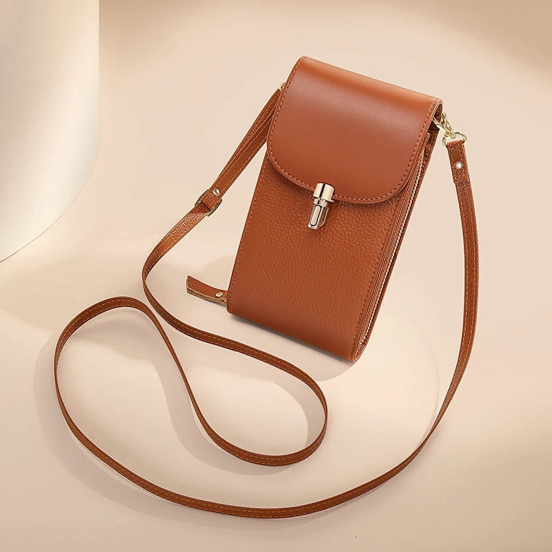 Genuine leather phone bag crossbody bag shoulder bag with 8 card slots ID evidence slot zipper pocket lychee patterned cowh 251027