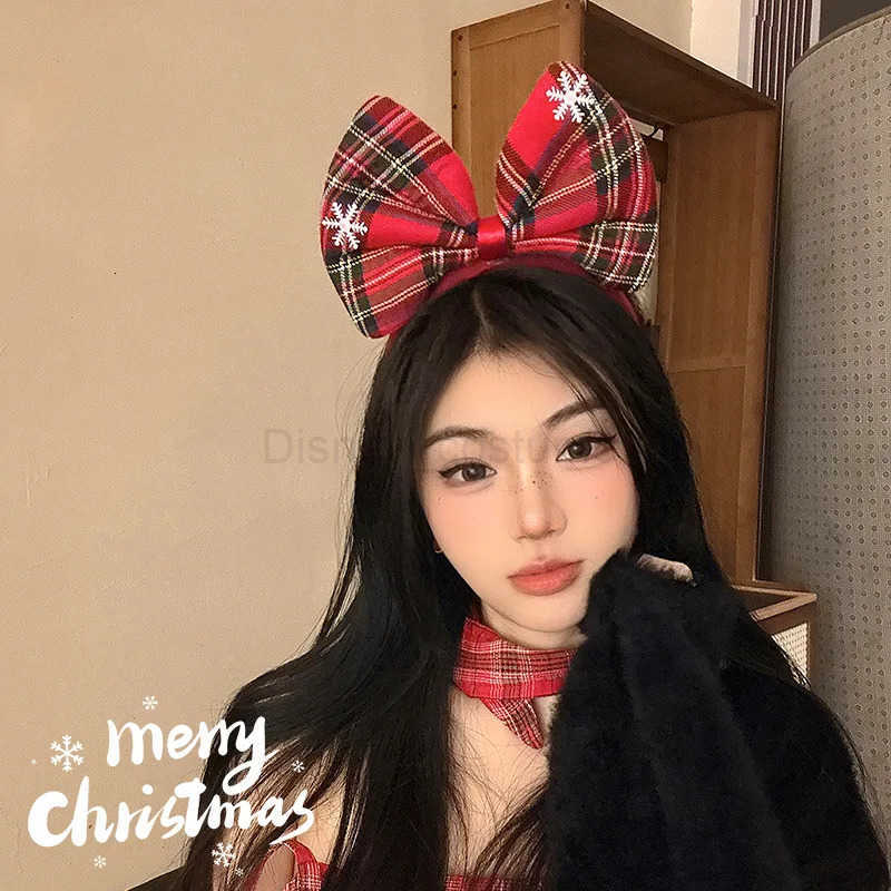 Disney Christmas Decoration Christmas Headband Santa Red Bowknot Antler Hair Clip Girls Headband Elk Hair Hoop Hair Band Bow Hair Band H251027