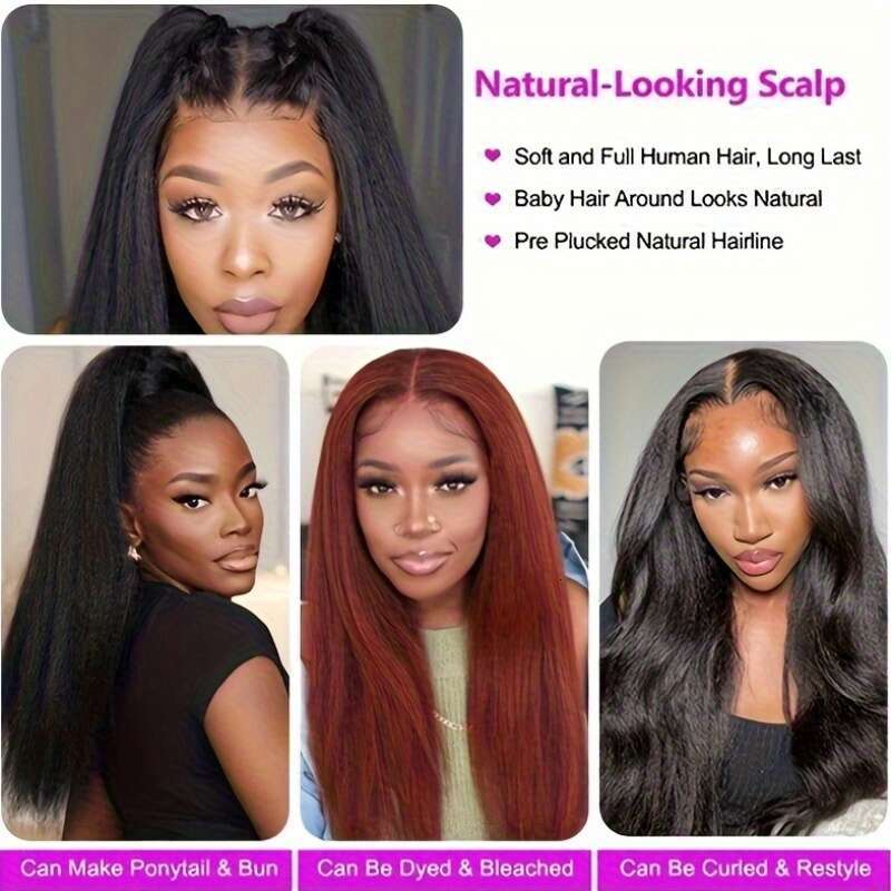 5*5 Glueless Ready To Go Cut Beginners Kinky Front Remy Unprocessed Brazilian Virgin No Glue Lace Wig Yaki Straight Human Hair Wigs Pre Plucked For Wo