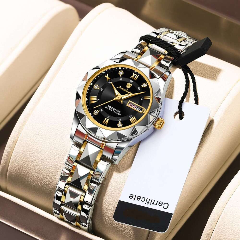 Swiss Brand New Women's Waterproof Dual Calendar Luminous Quartz Watch Live