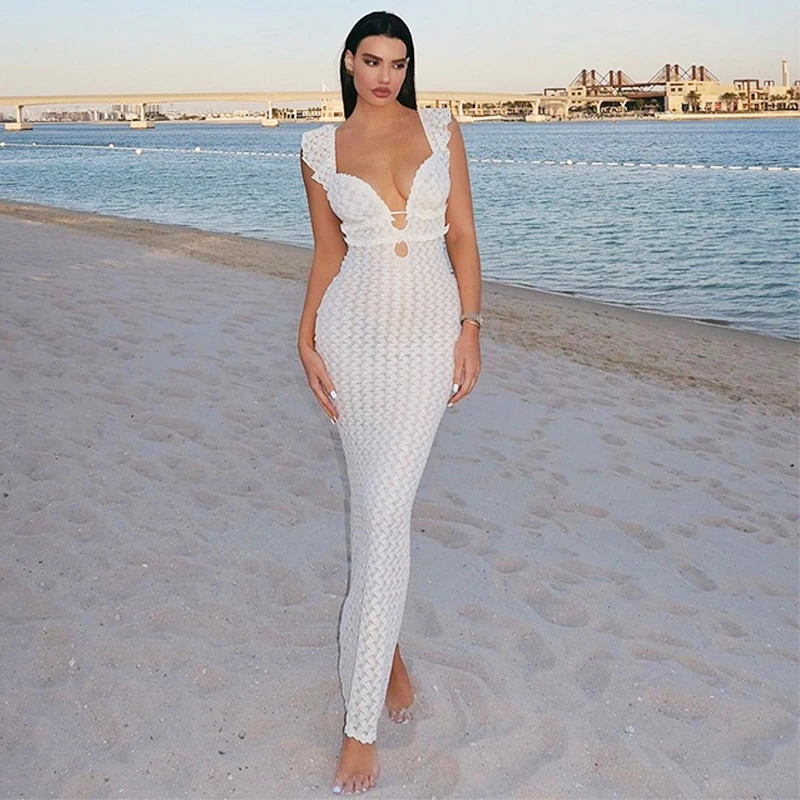 Sexy VNeck Backless LaceUp Hollow out Slim Fit Waist Cinching Dress for Spring 2025 Style 251027