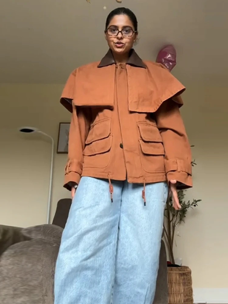 Cape Layered Button Front Women Jacket Lapel Pocketed Drop Shoulder Autumn Causal Coat Elegant Chic Office Lady Outerwear 251027