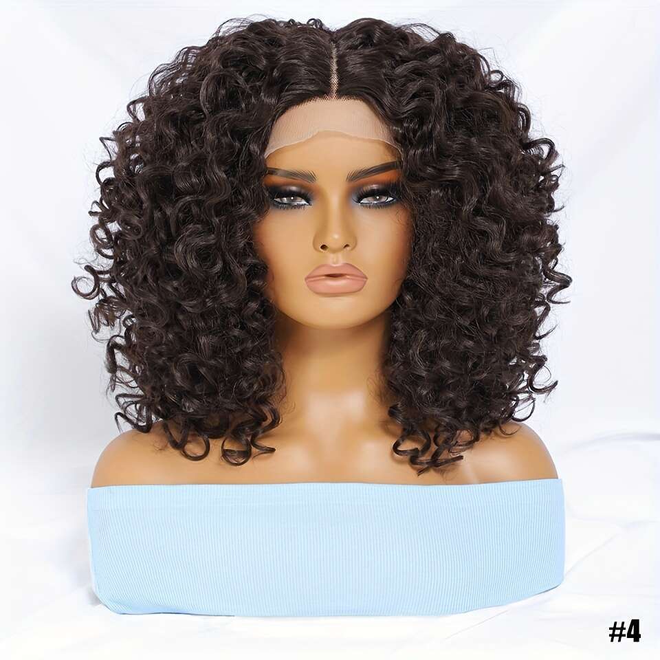 180% Density Short Afro Curly Front - 13X4x1 T-Part, 100% Heat-Resistant Fiber, Ombre Blonde Ginger Black, Pre-Plucked, Cosplay Ready, 16Inch, Synthet