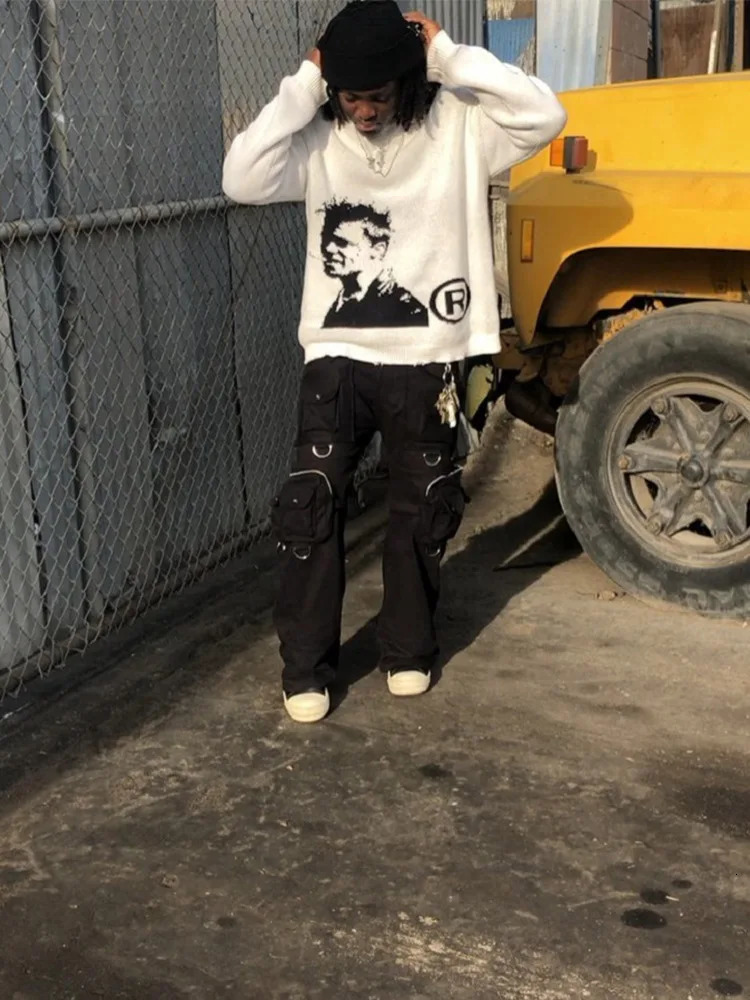 BIG PROMOTION Y2K Mens AutumnWinter Gothic Vintage Head Pattern Pullover High Quality Knitted Round Neck Casual Sweater 251024