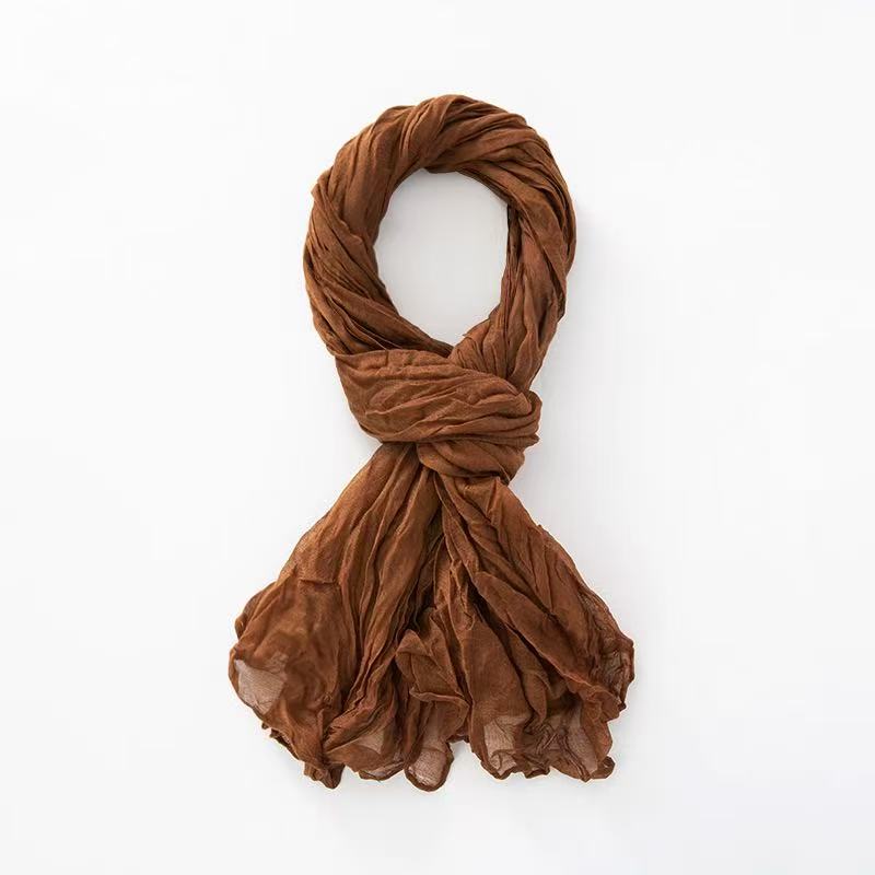 T2176 summer new solid color gradient cotton headscarf monochrome wide chiffon scarf