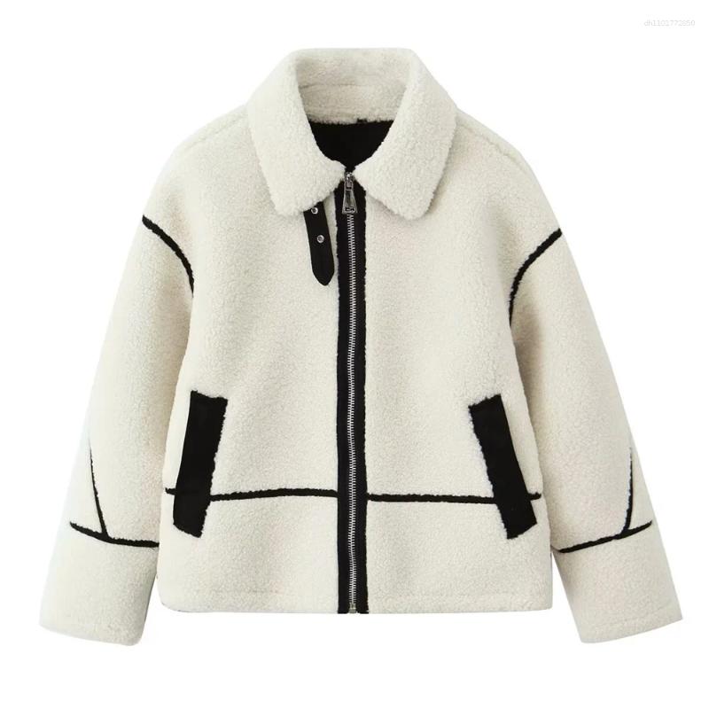 Women's Jackets Double Sided Jacket With Collar Zipper Pocket Decoration Autumn/Winter Collection Clothing