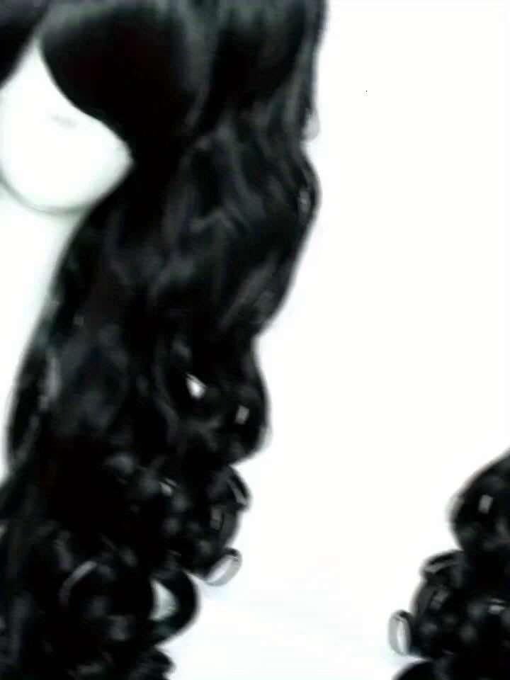 23.62Inch Long Black Anime Double Ponytail Wig With Clip-On - Wavy Hair For, Volume & Curly Wave Texture, One-Size-Fits-All For Halloween, Conventions