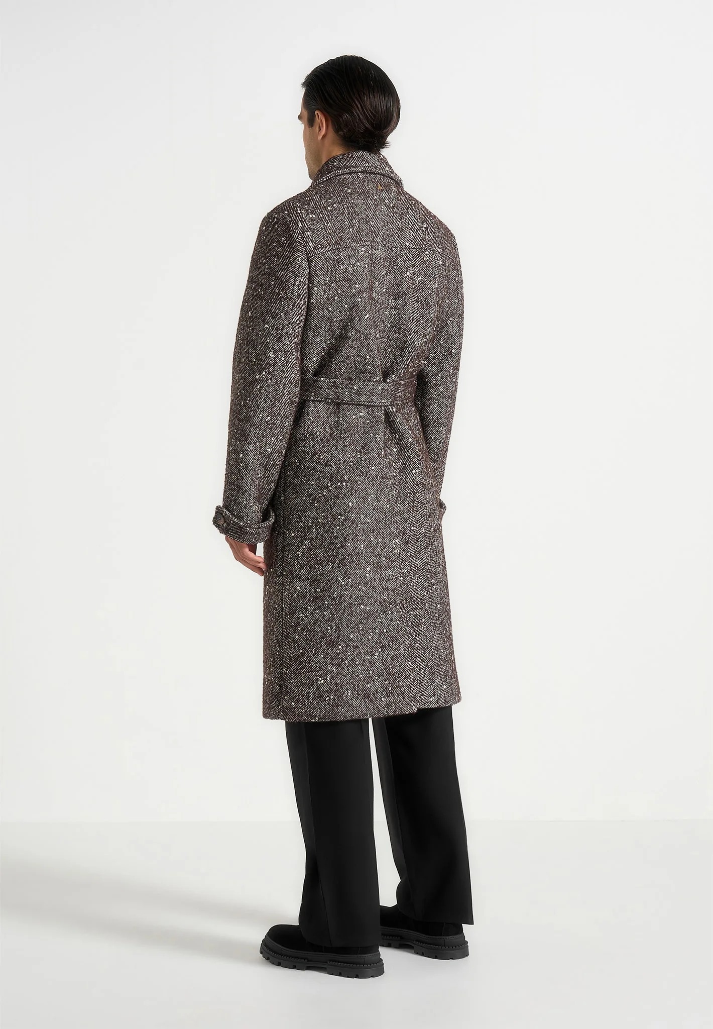 Wool Blend Coat Men Over Jacket with Belt Herringbone Pattern Double Breasted Overcoat Plus Size Warm Formal Business Tailored