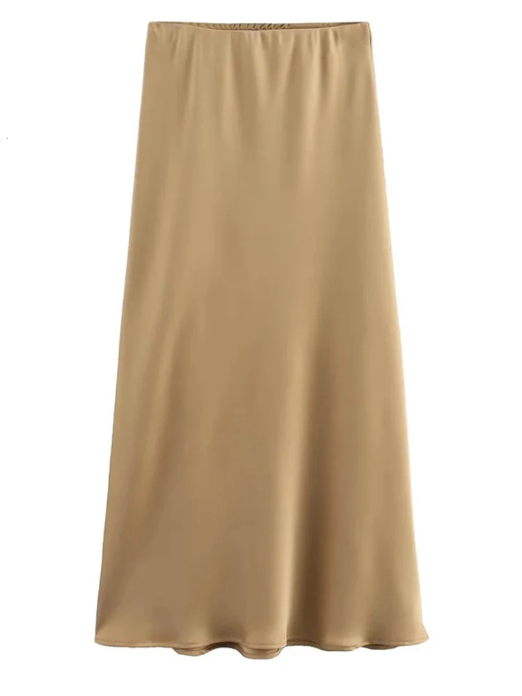 2025 Black Satin Skirt Woman High Waist Elegant Long Skirts For Women Fashion Summer Midi Skirt Office Womens Skirts 251013