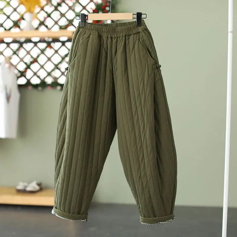 Warm Quilted Pants Women Winter Trouser Loose M4XL Harem Vintage Chinese Pantalone Elastic Waist Streetwear Aesthetic Windproof 251027
