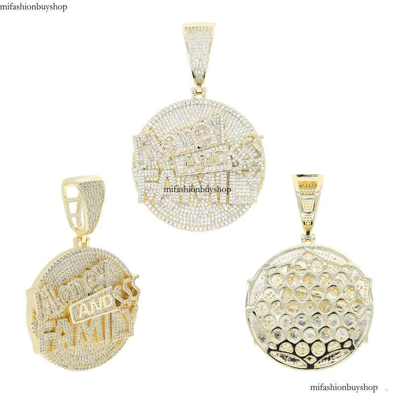 Hip Hop MONEY AND FAMILY Letters Pendant Necklace Full Zircon Mens Jewelry Gift