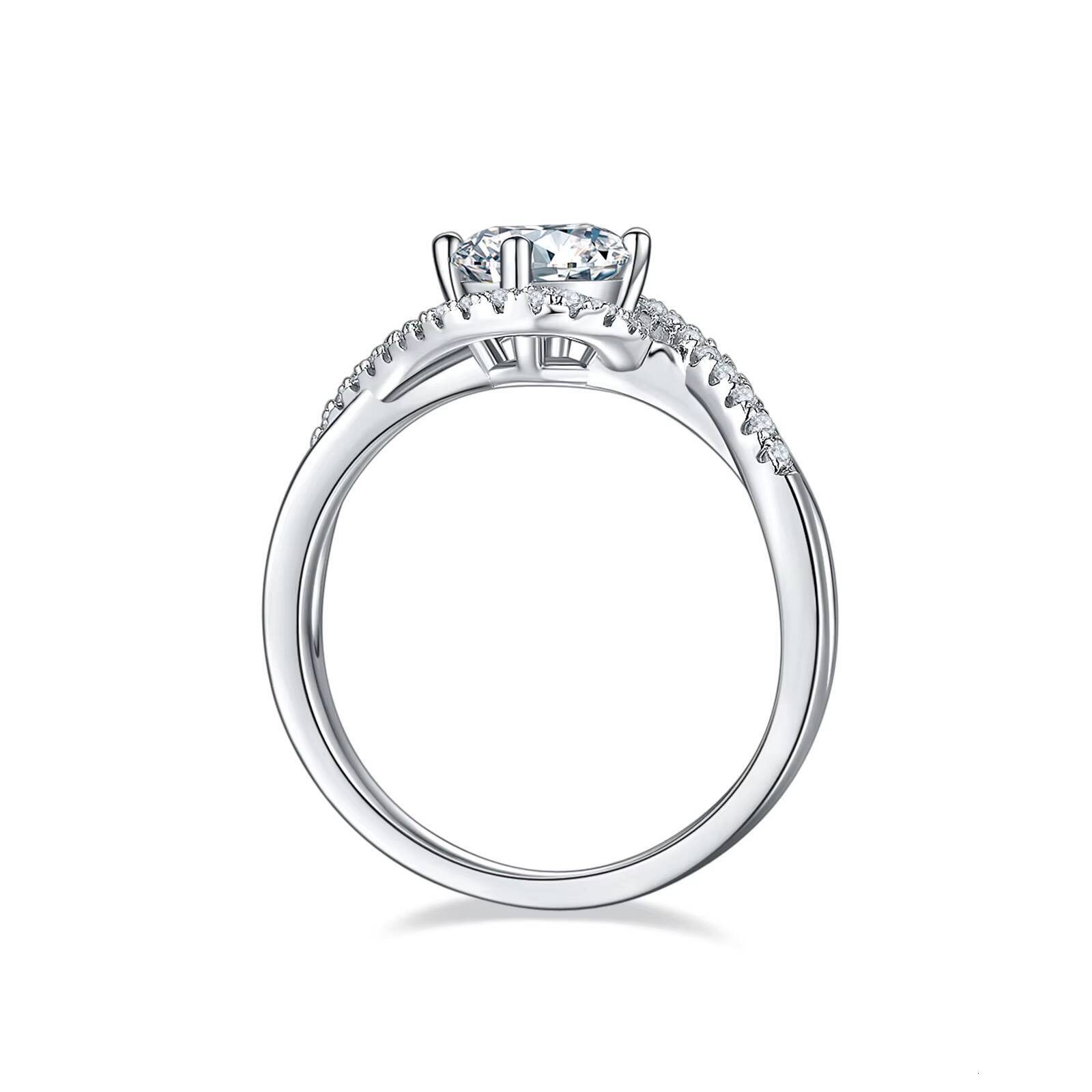 D Color VVS 1ct Moissanite Jewelry White Gold Sidestone Diamond 925 Sterling Silver Moissanite Engagement Rings for Women