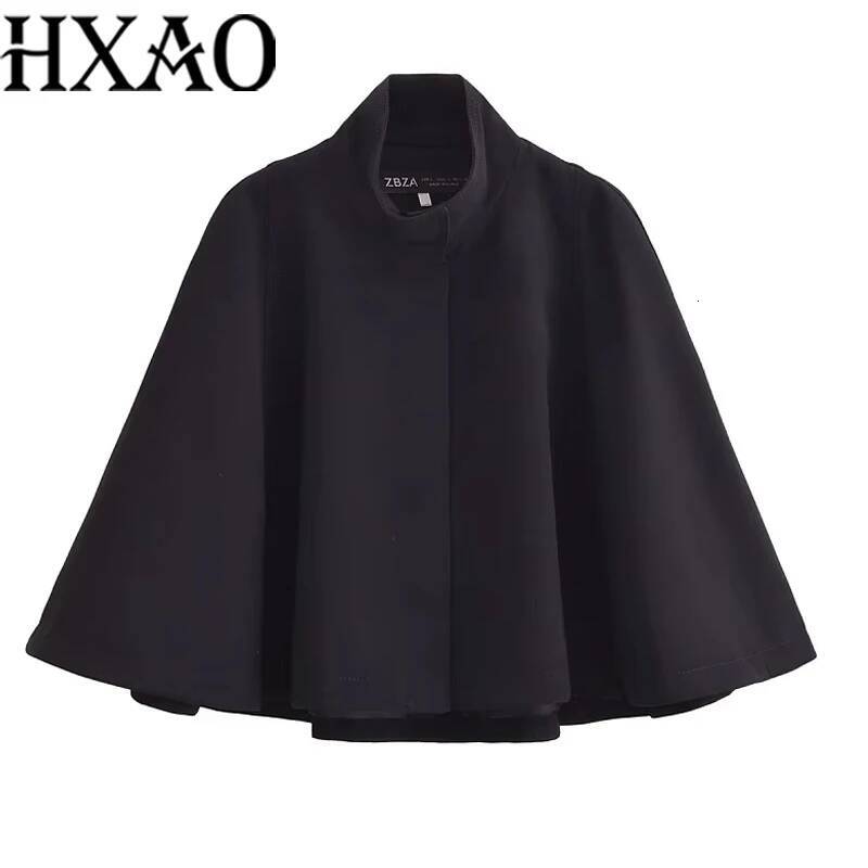 winter jacket women HXAO Black Cropped Cape Women's Autumn Winter Oversized Long Sleeve Short Cloak Outerwear Fashion Casual Elegant Coat