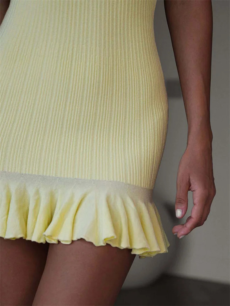 Tossy Ruffled Fashion Knit Mini Dress Womens Ribbed High Waist Patchwork Hollow Out LaceUp Party Dress Female Knitwear Dress 251027