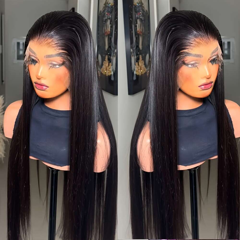 13X4 Lace Front 30 Inch 180 Density Straight Hairline Hairline-To-Hairline Glueless No Adhesive Wig With Free Synthetic Glue - Dark Brown/Black Tones,