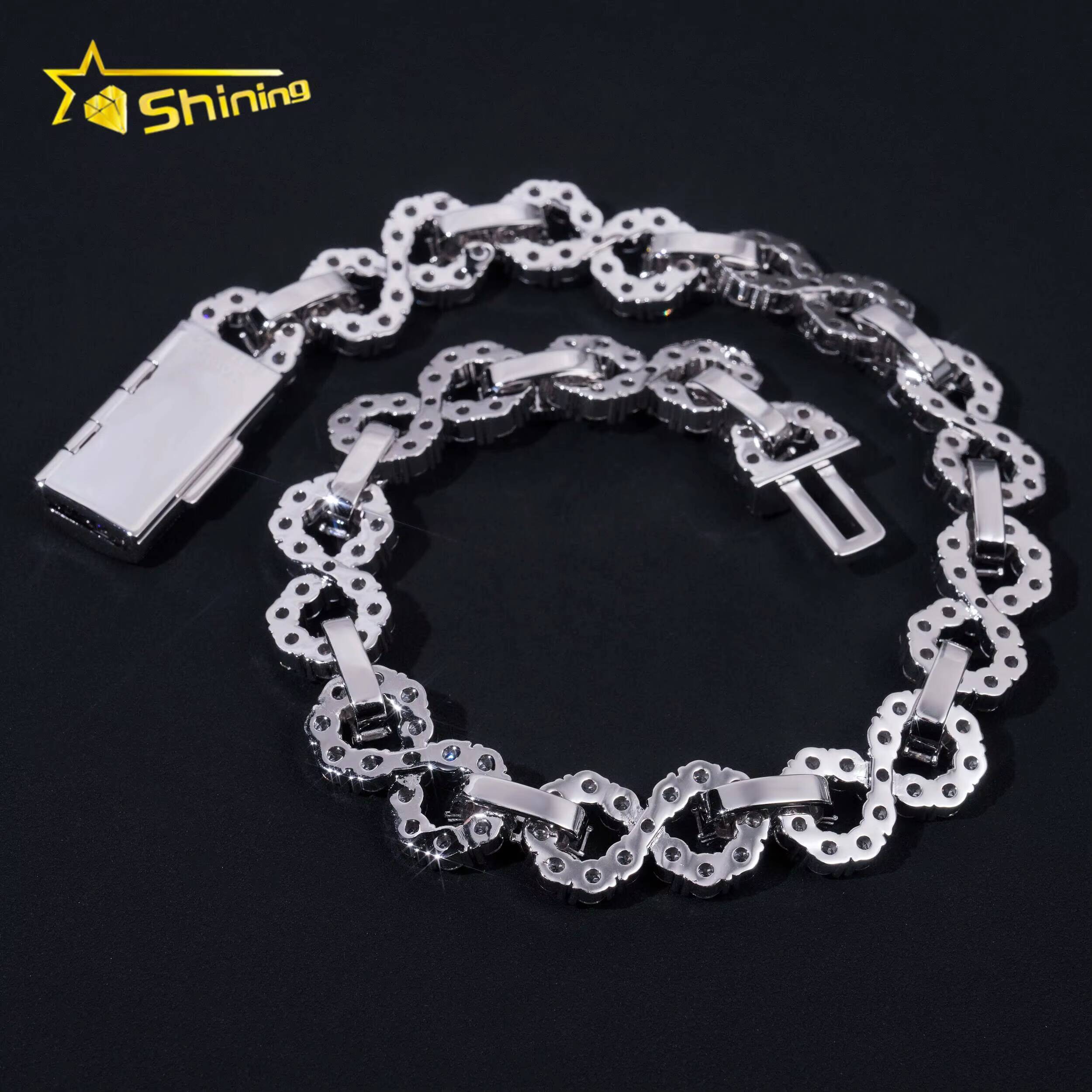 Hip Hop Style Baguette Diamond 925 Sterling Silver Iced Out 16mm Cuban Moissanite Infinity Link Chain