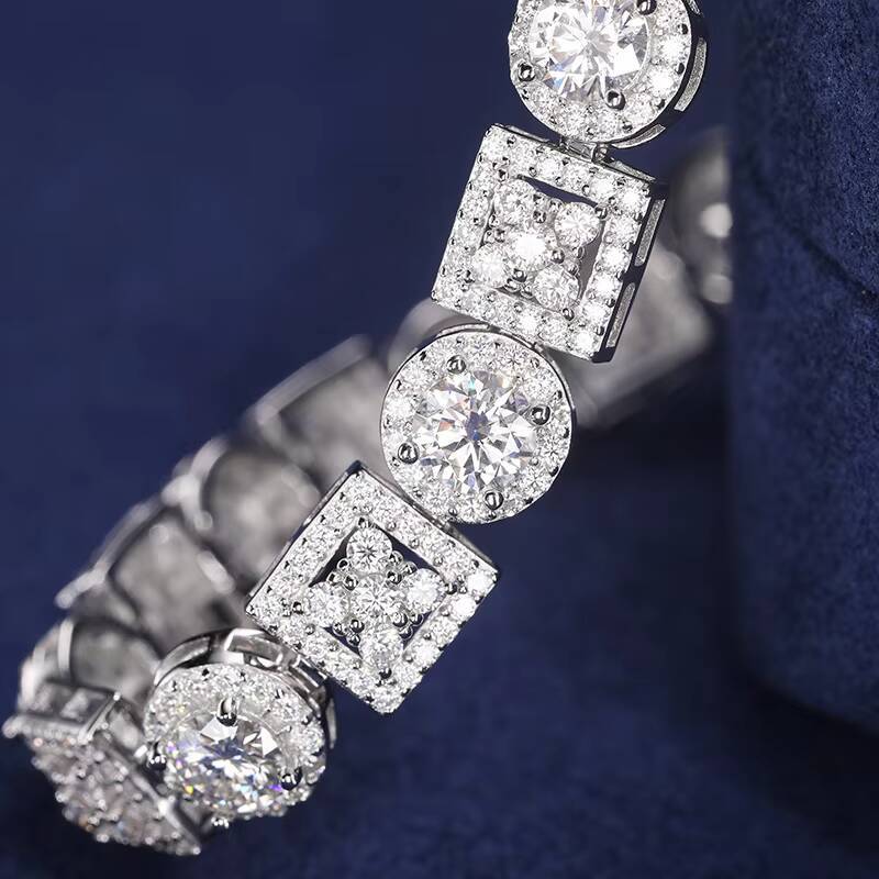 Custom Moissanite Diamond Fine Jewelry Four Leaf Clover Square Geometric 925 Solid Silver D Color Moissanite Bracelet