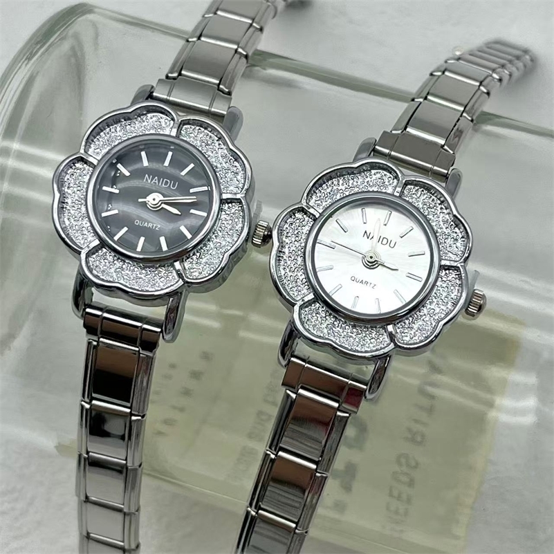 Womens Quartz Watches with Zirconia Flower Inlay Chic Stainless Steel Strap Party Birthday Gift for Her 251027