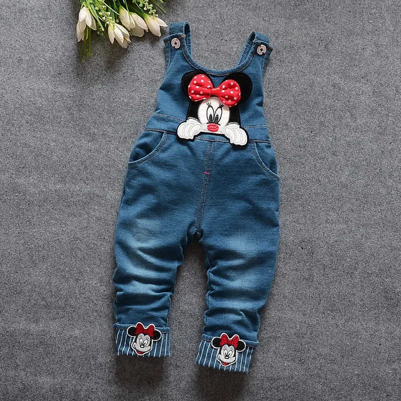 Disney Minnie Mouse Baby Girl Clothes Sets Spring Autumn Toddler Long sleeves Tshirt Overalls Jeans 2pcs Suit Casual Children Clothing H251027