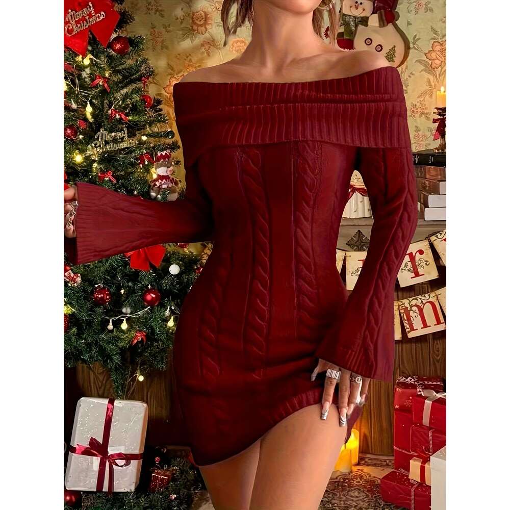 Elegant Cozy Women's Off-The-Shoulder Sweater One-Shoulder Long Sleeve Winter With Ribbed Texture Solid Color Versatile For Casual & Formal Ocns 