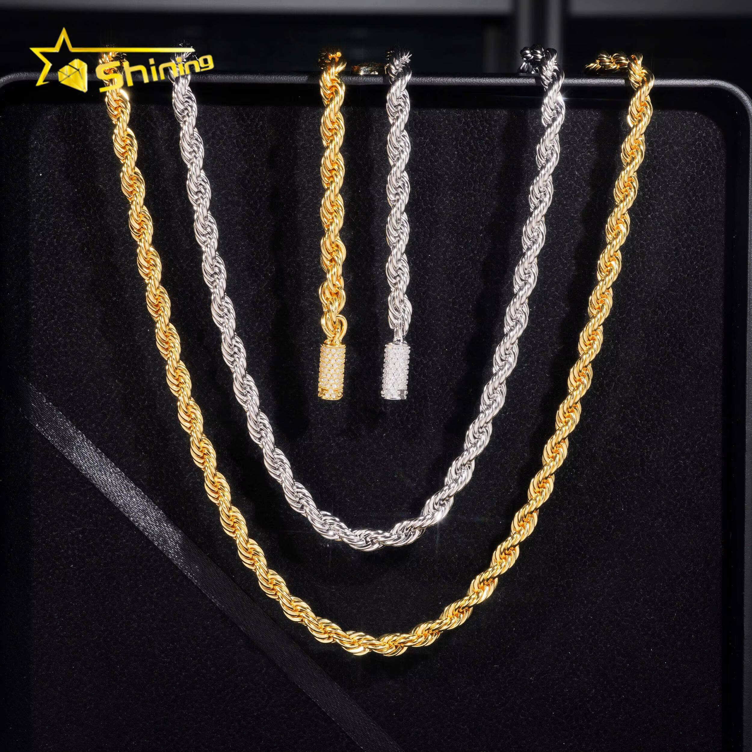 Wholesale Price Fashion Jewelry Necklace Hip Hop Gold Plated 6MM Stainless Steel Moissanite Rope Chain VVS Choker Necklace