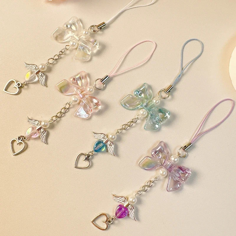 Y2K Bowknot Star Keychain for Phone Case Cute Kawaii Bow Love Pendant Chain Phone Charm Pink Star Heart Mobile Lanyard Girl 251021