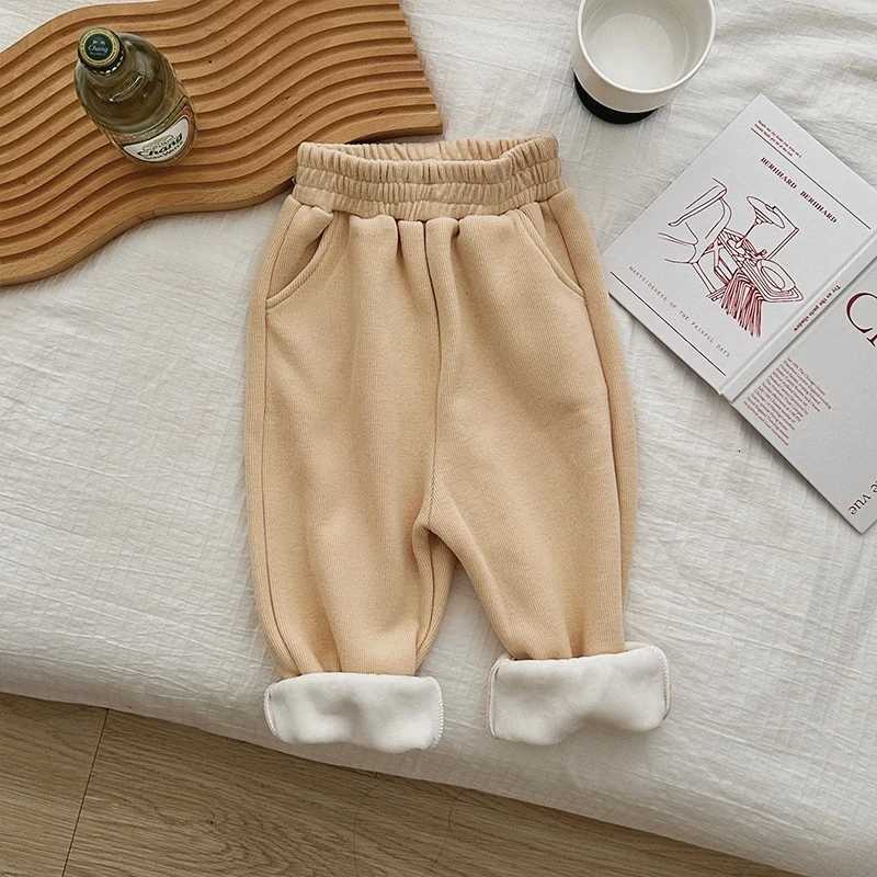 K22382 Girls Fleece Lined Pants Autumn Winter Outdoor Sports Casual Sweatpants Baby Thickened Integrated Velvet Warm TrousersT251027