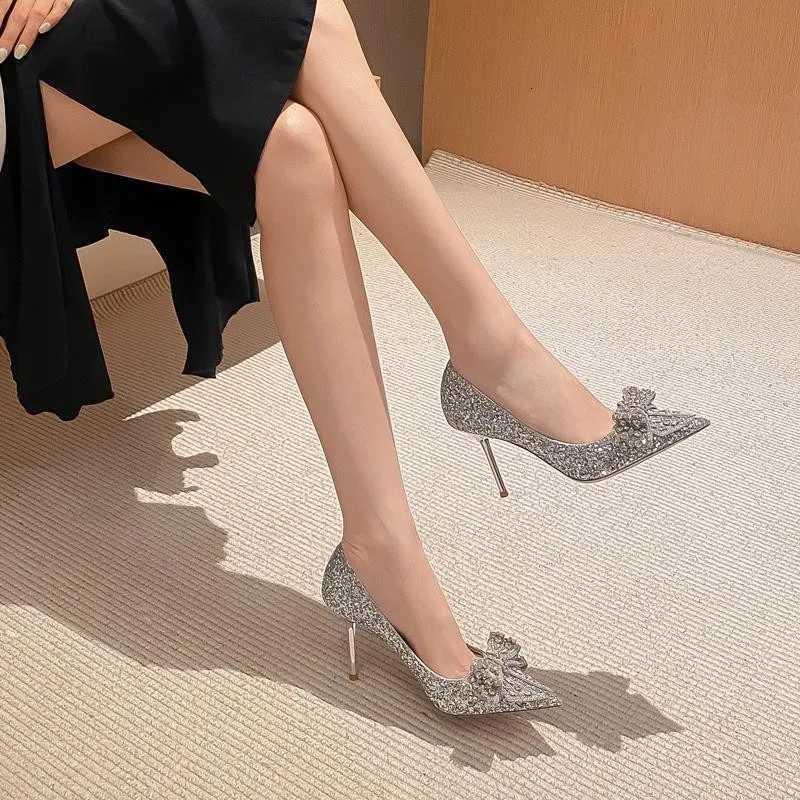 Autumn Luxury Pointed Toe Pumps Sequined Rhine Butterfly Women heels Gold Sier High Heels Party Wedding ShoesXJ251027