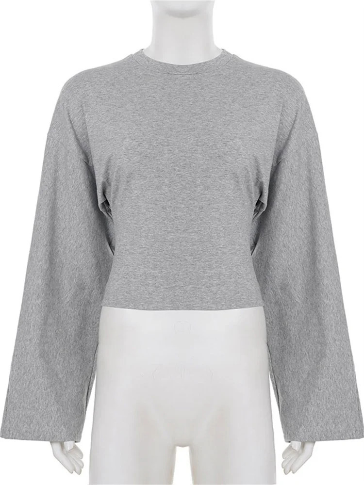 Tossy White Casual Autumn Tshirt Pullover For Women Bandage High Waist Long Sleeve Commute Loose Tee Female Solid Tshirt 2025 251027