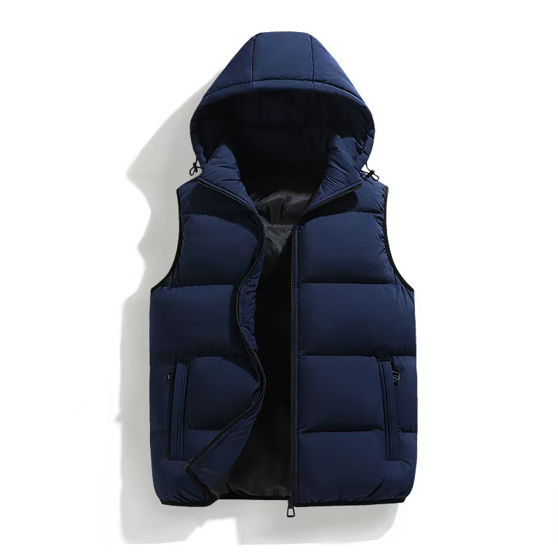Cross-border cotton vest men's autumn and winter new hooded plus size vest foreign trade spot men's solid color cotton-padded jacket vest me