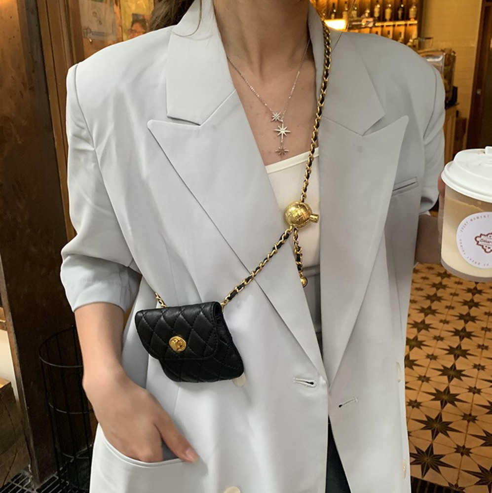 2025 New Arrival InsFashion Gold Accent Waist Chain Bag Versatile Mini Crossbody Purse for Women Quilted Belt with Adjustable Strapptz