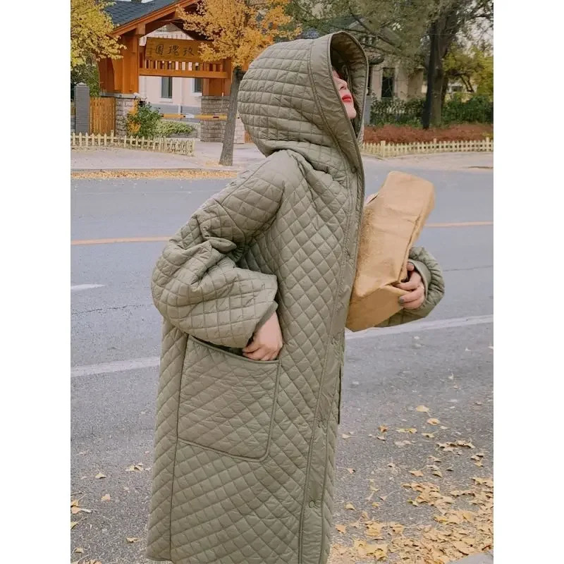 Autumn Winter Korean Loose Fashion Women Down Cotton Coat Hooded Medium Length Large Pocket Windproof 251027