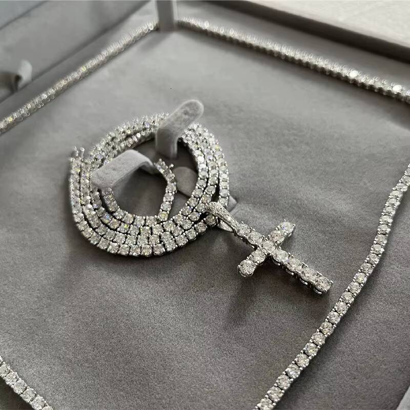 Iced Out 3mm Moissanite Diamond VVS Sterling Silver Tennis Chain Necklace