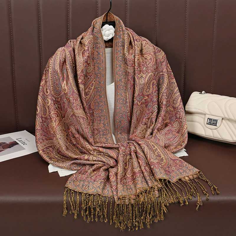 T792 Luxury Fashion Bohian Paisy Designer Thick Ethnic Sty Jacquard Scarf Wen Muslim Hijab Tassel Shawl Wrap PashminaW251027