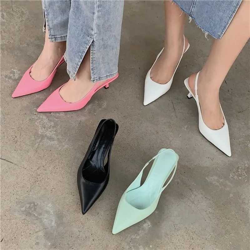 Pointed Toe Women Sandals 2024 New Arrivals Black White Sier Summer Dress Shoes Thin High Heels Elastic Band Ladies PumpsXJ251027